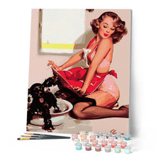 Carica l'immagine nel visualizzatore di Gallery, Dipingere con i numeri - Una pin-up e il suo cane Figured'Art