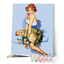 Carica l'immagine nel visualizzatore di Gallery, Dipingere con i numeri - Pin-up vintage con bouquet Figured'Art