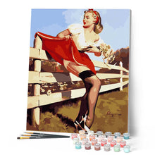Carica l'immagine nel visualizzatore di Gallery, Dipingere con i numeri - Pin-up vintage che scavalca la recinzione Figured'Art