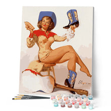 Carica l'immagine nel visualizzatore di Gallery, Dipingere con i numeri - Pin-up vintage con texani blu Figured'Art