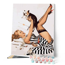 Carica l'immagine nel visualizzatore di Gallery, Dipingere con i numeri - Pin-up che gioca con il suo cane Figured'Art