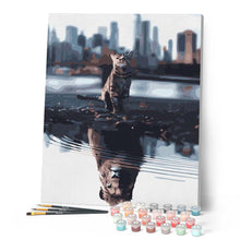 Carica l'immagine nel visualizzatore di Gallery, Dipingere con i numeri - Riflesso del gatto in città Figured'Art