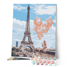 Carica l'immagine nel visualizzatore di Gallery, Dipingere con i numeri - Donna e palloncini sul bordo della Torre Eiffel Figured'Art