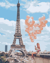Carica l'immagine nel visualizzatore di Gallery, Dipingere con i numeri - Donna e palloncini sul bordo della Torre Eiffel