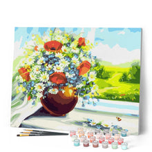 Carica l'immagine nel visualizzatore di Gallery, Dipingere con i numeri - Vaso di fiori e vista sui campi Figured'Art