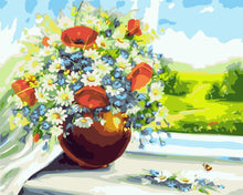 Carica l'immagine nel visualizzatore di Gallery, Dipingere con i numeri - Vaso di fiori e vista sui campi