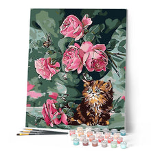 Carica l'immagine nel visualizzatore di Gallery, Dipingere con i numeri - Mazzo di rose e gatto Figured'Art