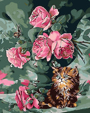 Carica l'immagine nel visualizzatore di Gallery, Dipingere con i numeri - Mazzo di rose e gatto