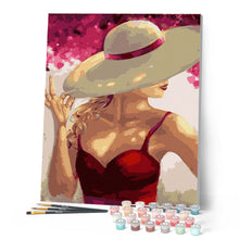 Carica l'immagine nel visualizzatore di Gallery, Dipingere con i numeri - Donna con cappello e vestito rosso Figured'Art