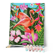 Carica l'immagine nel visualizzatore di Gallery, Dipingere con i numeri - Fenicotteri tra foglie e fiori tropicali Figured'Art