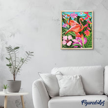 Carica l'immagine nel visualizzatore di Gallery, Dipingere con i numeri - Fenicotteri tra foglie e fiori tropicali