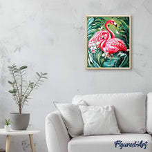 Carica l'immagine nel visualizzatore di Gallery, Dipingere con i numeri - Adorabili fenicotteri tre le foglie