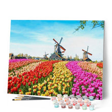 Carica l'immagine nel visualizzatore di Gallery, Dipingere con i numeri - Fiori Con Mulino A Vento Olandese Figured'Art