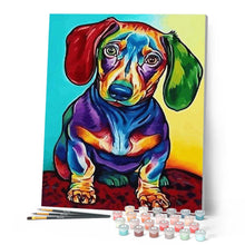 Carica l'immagine nel visualizzatore di Gallery, Dipingere con i numeri - Cane A Colori Con Orecchie Rosse E Verdi Figured'Art