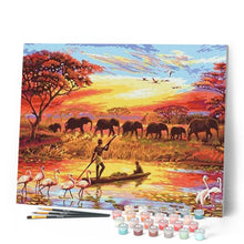 Carica l'immagine nel visualizzatore di Gallery, Dipingere con i numeri - Tramonto Con Gli Elefanti Figured'Art