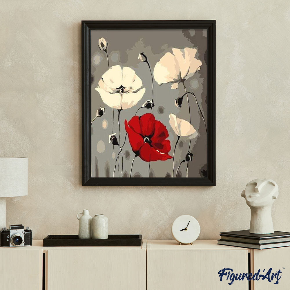 YEESAM ART Pittura A Numeri Fai Da Te - Fiori Rossi Astratti, Tela 50x40 Cm Con Cornice Inclusa, Kit Completo Per Adulti E Bambini - 5