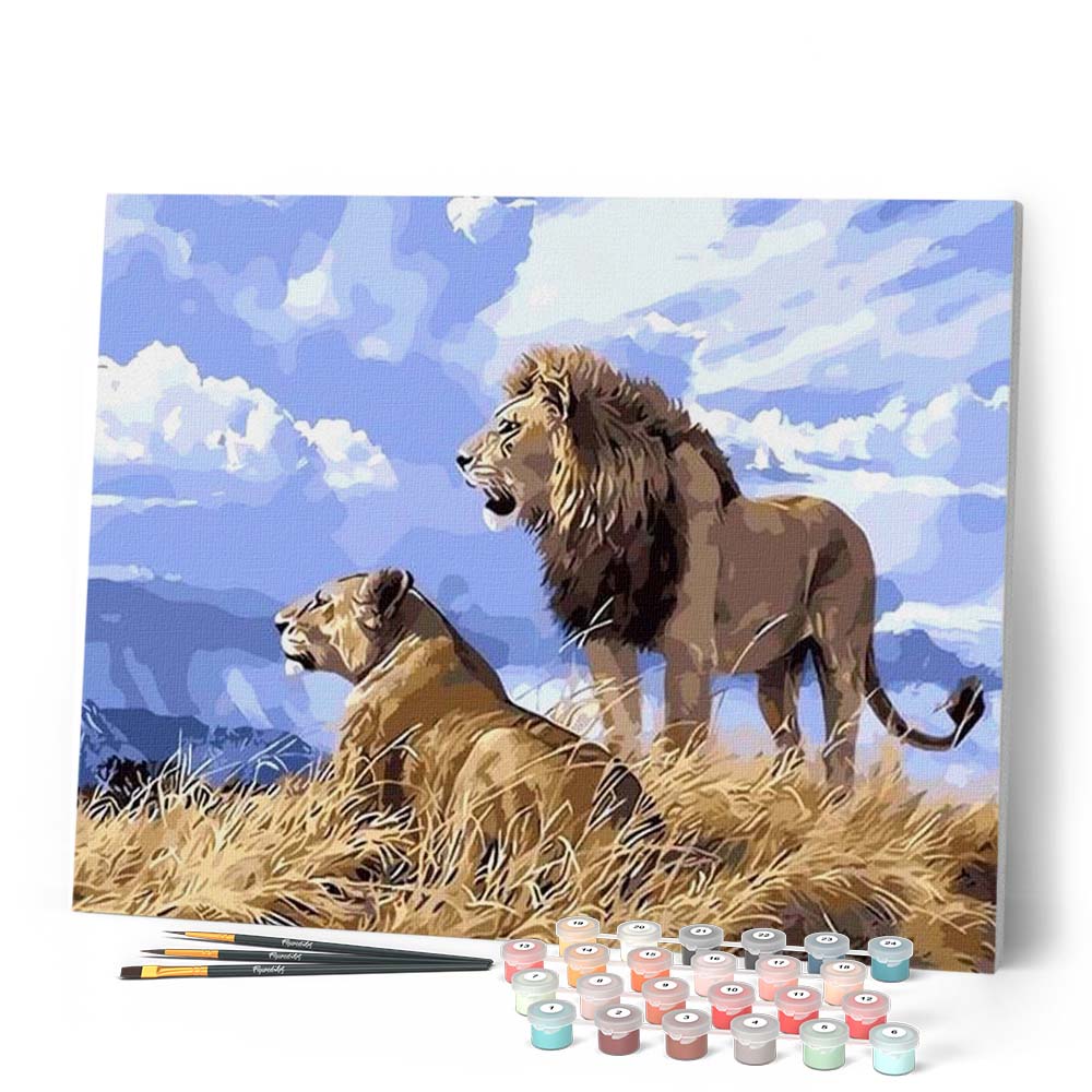 Yeesam Art Pittura A Numeri Fai Da Te - Testa Di Leone Su Tela 40,6x50,8 Cm, Kit Completo Con Colori Acrilici E Pennelli - 3