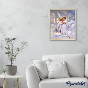 Pittura Ad Olio Fai Da Te Con Numeri ABEUTY – “White Angel Boy” – Kit Completo Su Tela 40x50 Cm, Ideale Per Adulti E Principianti
