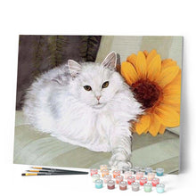 Carica l'immagine nel visualizzatore di Gallery, Dipingere con i numeri - Gatto Bianco E Girasole Figured'Art