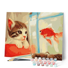 Carica l'immagine nel visualizzatore di Gallery, Dipingere con i numeri - Gatto E Pesce Rosso Figured'Art