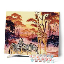 Carica l'immagine nel visualizzatore di Gallery, Dipingere con i numeri - Zebra E Giraffa Al Tramonto Figured'Art