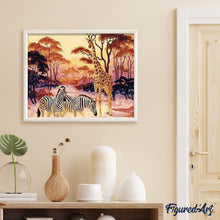 Carica l'immagine nel visualizzatore di Gallery, Dipingere con i numeri - Zebra E Giraffa Al Tramonto
