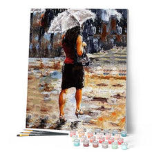 Carica l'immagine nel visualizzatore di Gallery, Dipingere con i numeri - Donna Che Si Affretta Sotto La Pioggia Figured'Art