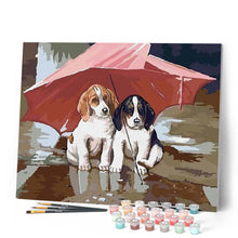 Carica l'immagine nel visualizzatore di Gallery, Dipingere con i numeri - Due Cuccioli Sotto Un Ombrello Rosso Figured'Art