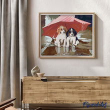 Carica l'immagine nel visualizzatore di Gallery, Dipingere con i numeri - Due Cuccioli Sotto Un Ombrello Rosso