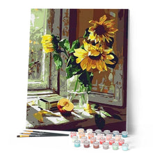 Carica l'immagine nel visualizzatore di Gallery, Dipingere con i numeri - Girasoli E Mela Davanti Alla Finestra Figured'Art