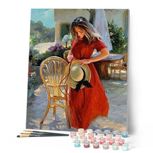 Carica l'immagine nel visualizzatore di Gallery, Dipingere con i numeri - Bella Donna Che Indossa Un Abito Rosso Figured'Art