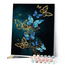 Carica l'immagine nel visualizzatore di Gallery, Dipingere con i numeri - Farfalle fatate blu e oro Figured'Art