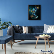 Carica l'immagine nel visualizzatore di Gallery, Dipingere con i numeri - Farfalle fatate blu e oro