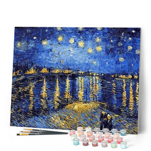 Artnapi Dipingere Con I Numeri Kit Per Adulti Con Tela 40x50 Cm E Cornice: Notte Stellata Van Gogh