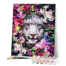 Carica l'immagine nel visualizzatore di Gallery, Dipingere con i numeri - Tigre bianca in mezzo ai fiori Figured'Art
