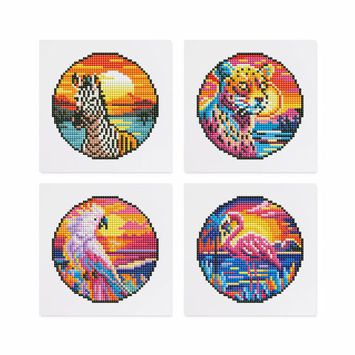 Mini Diamond Painting 15x20cm (4 pezzi) - Uccelli Tropicali e Tramonto