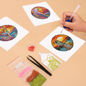 Mini Set Diamond Painting 15x20cm (4 pezzi) - Animali Tropicali e Tramonto