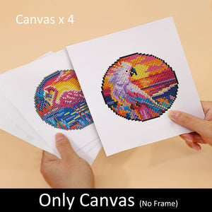 Mini Set Diamond Painting 15x20cm (4 pezzi) - Animali Tropicali e Tramonto