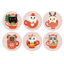 Carica l'immagine nel visualizzatore di Gallery, Mini Set Dipingere con i Numeri - Dischi di Ø20cm (6 pezzi) - Gatti in Tazze di Natale Figured'Art