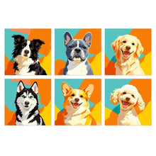 Carica l'immagine nel visualizzatore di Gallery, Mini Set Dipingere con i Numeri 20x20cm (6 pezzi) - Ritratti di Cani Pop Art Figured'Art