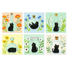 Carica l'immagine nel visualizzatore di Gallery, Mini Set Dipingere con i Numeri 20x20cm (6 pezzi) - Gatti Neri Botanici Figured'Art