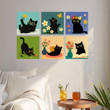 Carica l'immagine nel visualizzatore di Gallery, Mini Set Dipingere con i Numeri 20x20cm (6 pezzi) - Gatti e Fiori