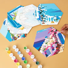 Carica l'immagine nel visualizzatore di Gallery, Mini Set Dipingere con i Numeri - Esagoni (6 pezzi) - Fuga in Blu e Bianco