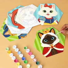 Carica l'immagine nel visualizzatore di Gallery, Mini Set Dipingere con i Numeri - Esagoni (6 pezzi) - Gatti in Costume