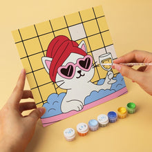 Carica l'immagine nel visualizzatore di Gallery, Mini Set Dipingere con i Numeri 20x20cm (6 pezzi) - Gatti alla Spa 1