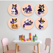 Carica l'immagine nel visualizzatore di Gallery, Mini Set Dipingere con i Numeri - Dischi di Ø20cm (6 pezzi) - Gatti e Magia di Mezzanotte