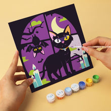 Carica l'immagine nel visualizzatore di Gallery, Mini Set Dipingere con i Numeri 20x20cm (6 pezzi) - Gatto eNotte di Halloween
