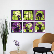 Carica l'immagine nel visualizzatore di Gallery, Mini Set Dipingere con i Numeri 20x20cm (6 pezzi) - Gatto eNotte di Halloween