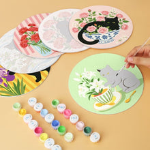 Carica l'immagine nel visualizzatore di Gallery, Mini Set Dipingere con i Numeri - Dischi di Ø20cm (6 pezzi) - Gatto Nero tra i Fiori