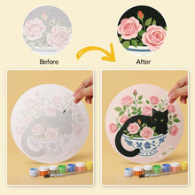 Carica l'immagine nel visualizzatore di Gallery, Mini Set Dipingere con i Numeri - Dischi di Ø20cm (6 pezzi) - Gatto Nero tra i Fiori